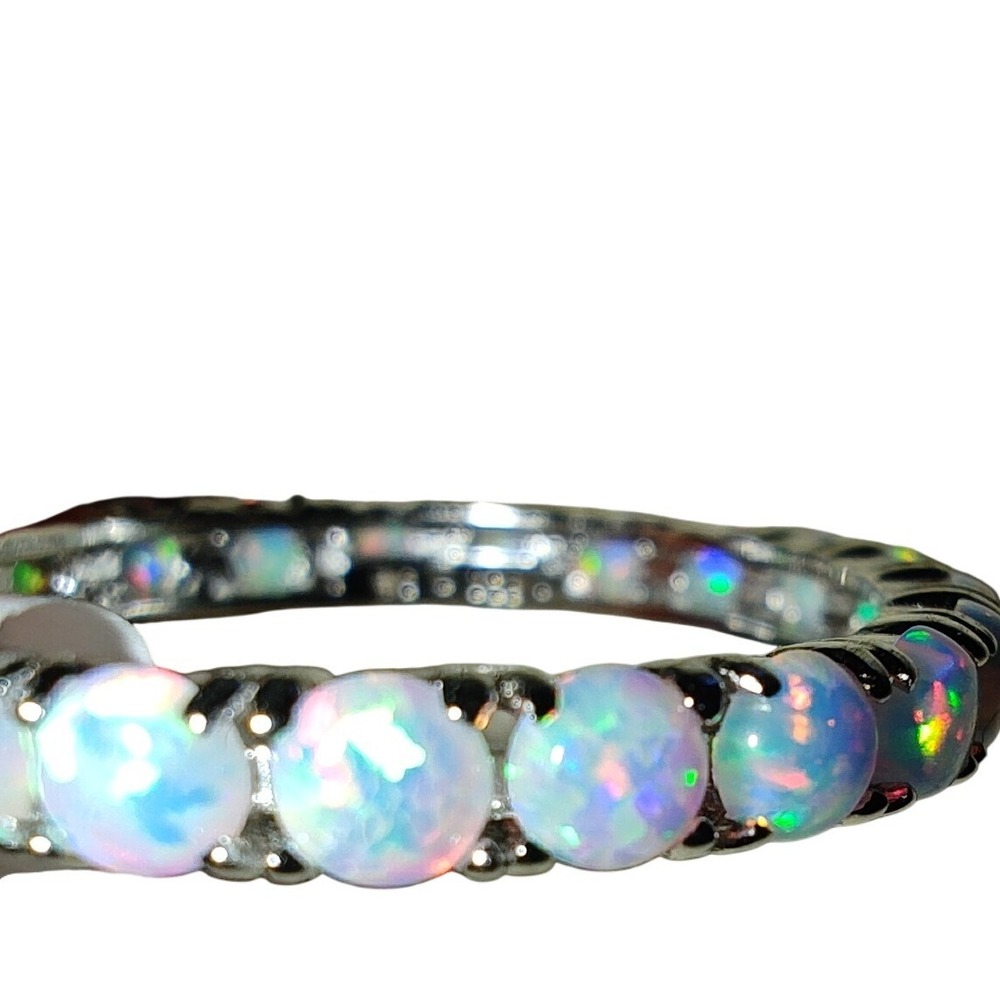 Eternity Ring .925 Solid Sterling Silver White Opal Eternity Band Size 8